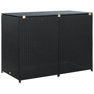 vidaXL Double Wheelie Bin Shed Poly Rattan Black 148x80x111 cm