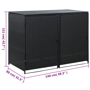 vidaXL Double Wheelie Bin Shed Poly Rattan Black 148x80x111 cm