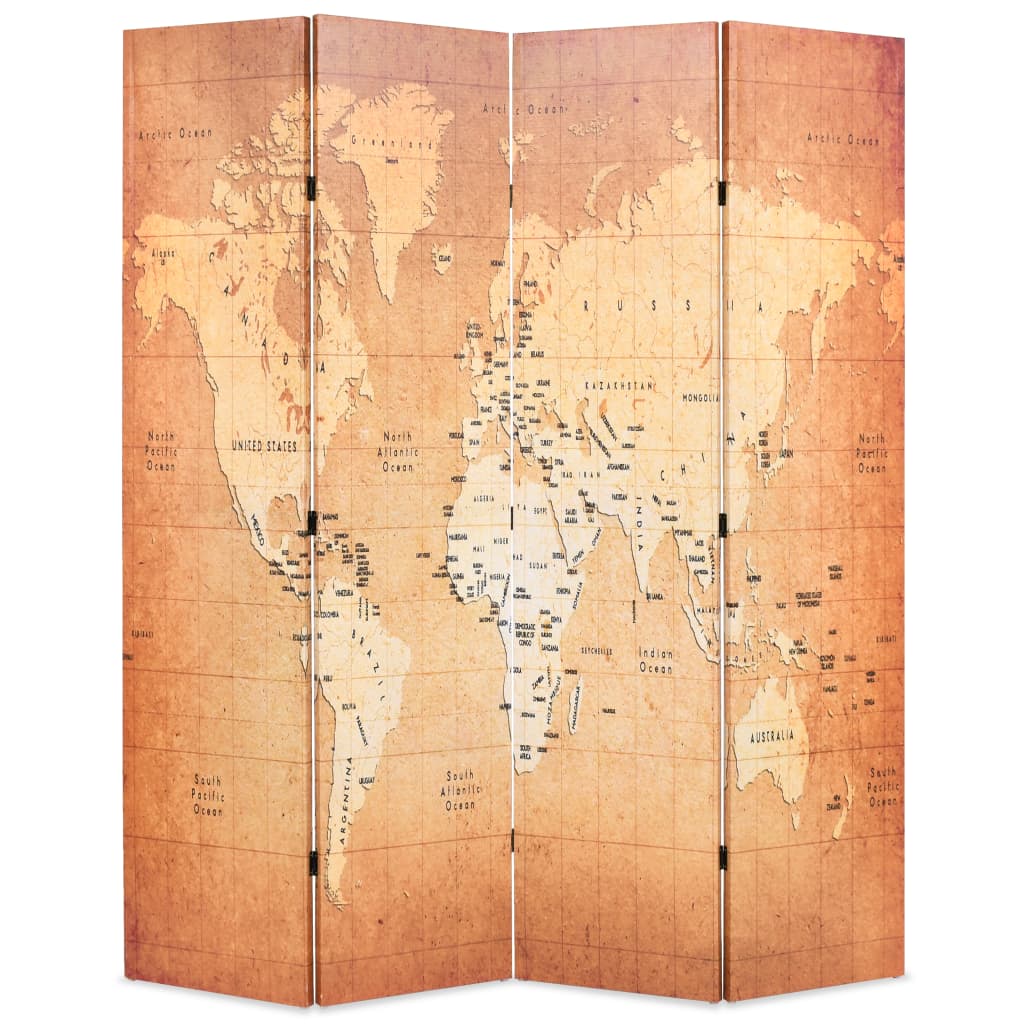 vidaXL Folding Room Divider 160x170 cm World Map Yellow