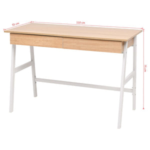 vidaXL Writing Desk 110x55x75 cm Oak and White