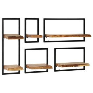 vidaXL Wall Shelf Set 5 Pieces Solid Acacia Wood and Steel