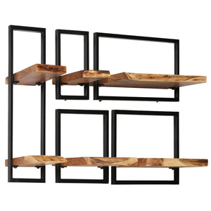 vidaXL Wall Shelf Set 5 Pieces Solid Acacia Wood and Steel