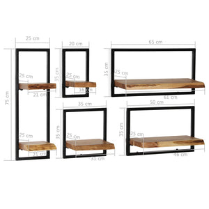 vidaXL Wall Shelf Set 5 Pieces Solid Acacia Wood and Steel