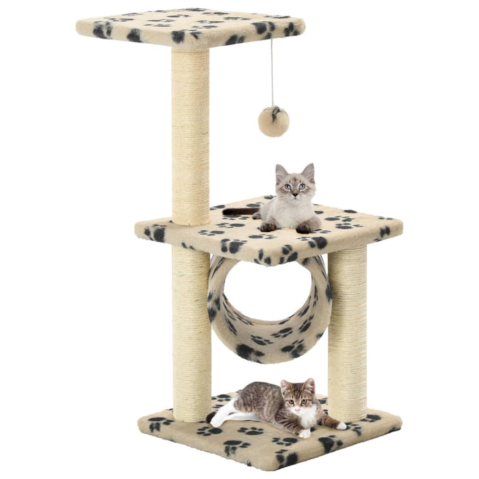 vidaXL Cat Tree with Sisal Scratching Posts 65 cm Beige Paw Print