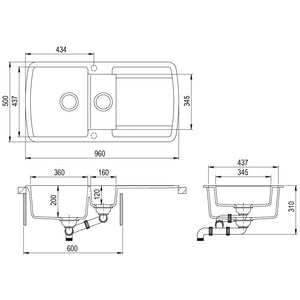 vidaXL Granite Kitchen Sink Double Basin Grey