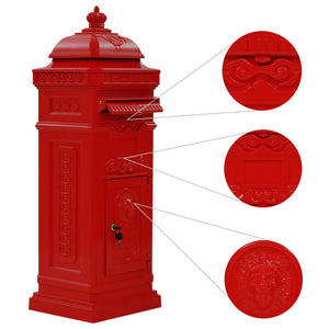 vidaXL Pillar Letterbox Aluminium Vintage Style Rustproof Red