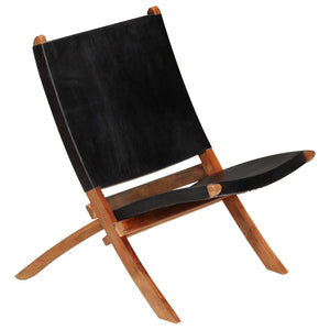 vidaXL Folding Relaxing Chair Black Real Leather