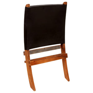 vidaXL Folding Relaxing Chair Black Real Leather