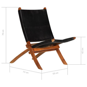 vidaXL Folding Relaxing Chair Black Real Leather