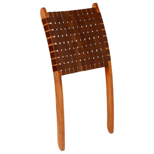 vidaXL Folding Chair Crossed-Stripe Brown Real Leather