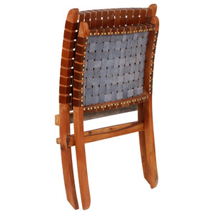 vidaXL Folding Chair Crossed-Stripe Brown Real Leather