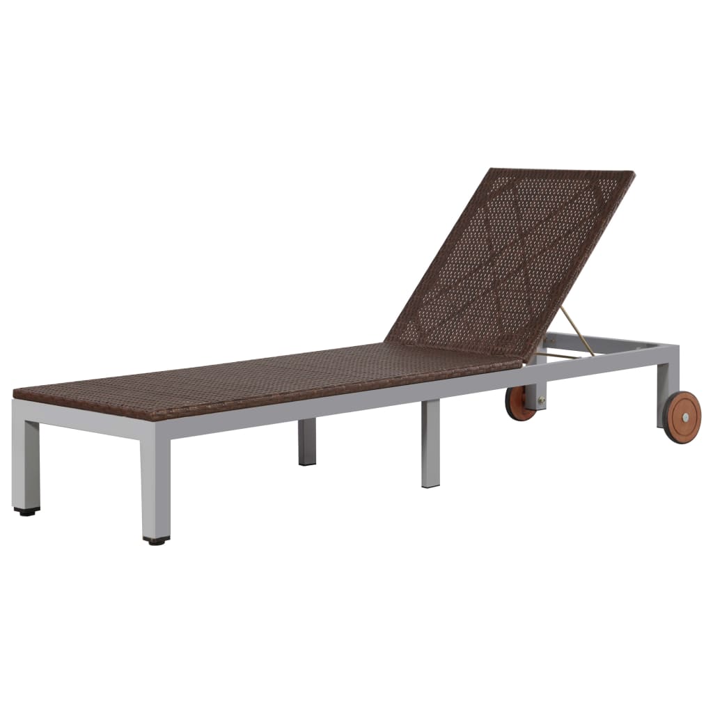 vidaXL Sun Lounger with Wheels Poly Rattan Brown