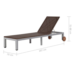 vidaXL Sun Lounger with Wheels Poly Rattan Brown