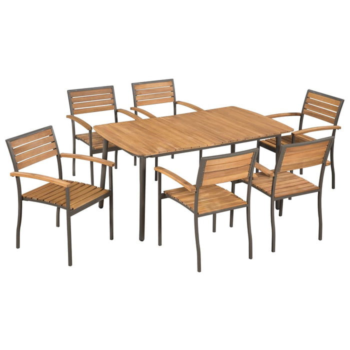 vidaXL 7 Piece Outdoor Dining Set Solid Acacia Wood and Steel