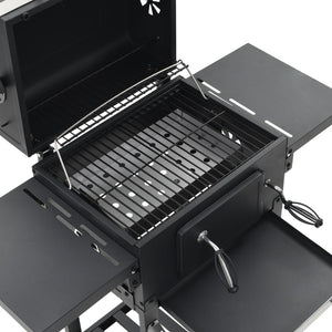 vidaXL Charcoal-Fueled BBQ Grill with Bottom Shelf Black