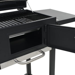 vidaXL Charcoal-Fueled BBQ Grill with Bottom Shelf Black