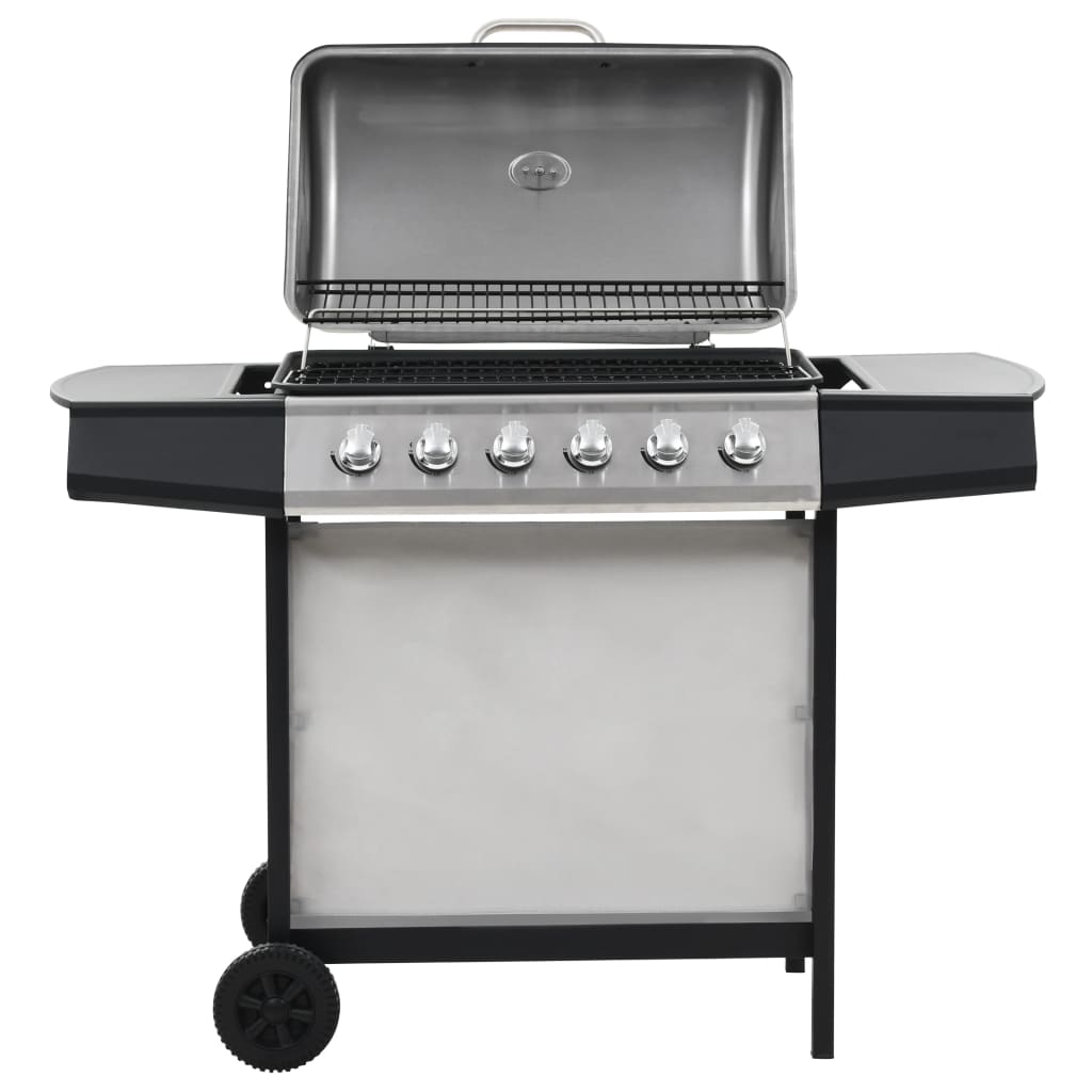 vidaXL Gas BBQ Grill with 6 Cooking Zones Stainless Steel Silver