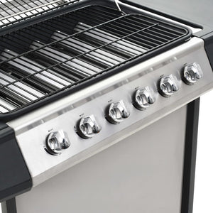 vidaXL Gas BBQ Grill with 6 Cooking Zones Stainless Steel Silver