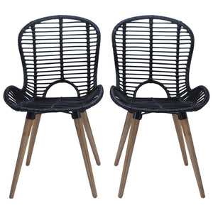 vidaXL Dining Chairs 2 pcs Black Natural Rattan