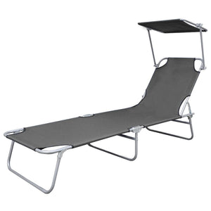 vidaXL Folding Sun Lounger with Canopy Steel Grey