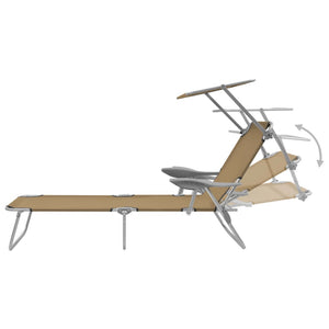 vidaXL Folding Sun Lounger with Canopy Steel Taupe