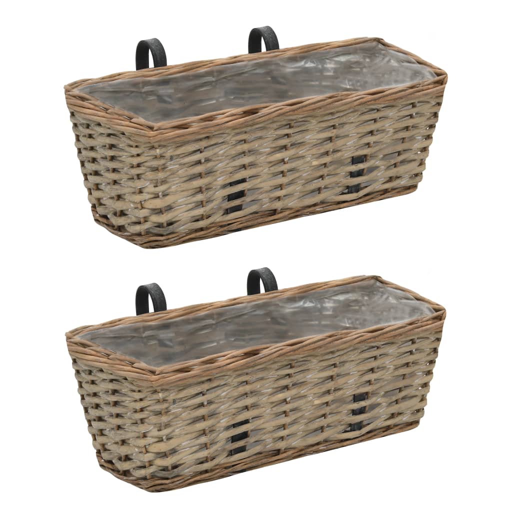 vidaXL Balcony Planter 2 pcs Wicker with PE Lining 40 cm