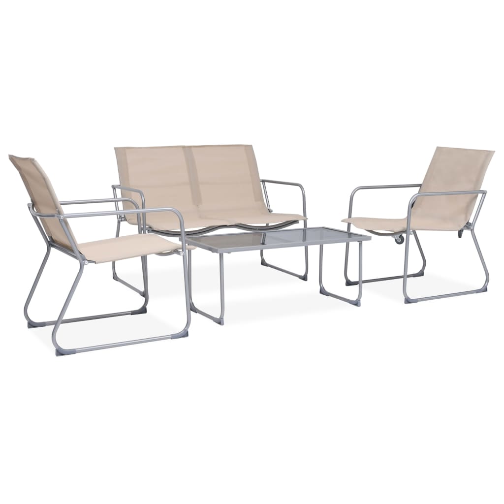 vidaXL 4 Piece Garden Lounge Set Fabric & Steel Cream