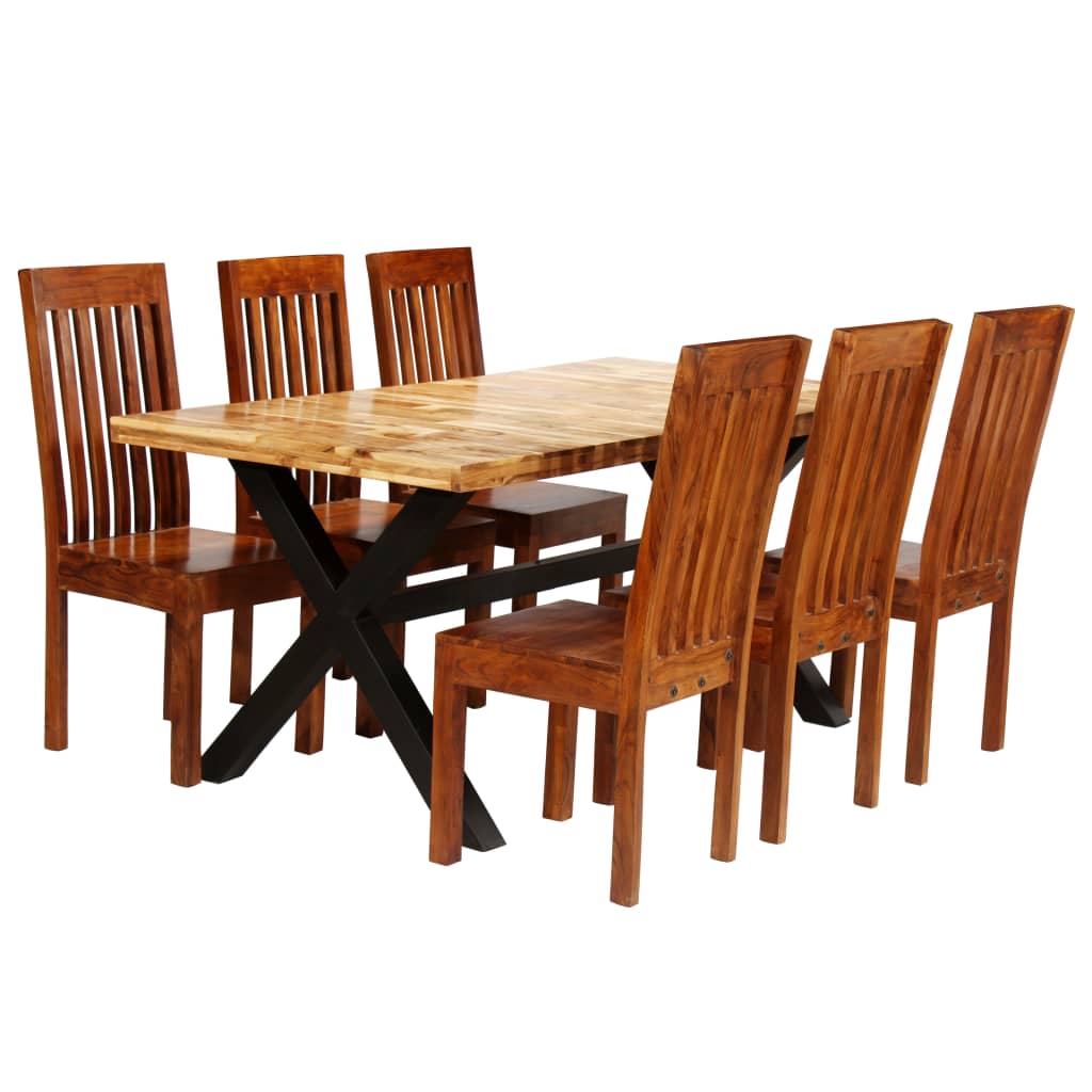 vidaXL Dining Table Set 7 Pieces Solid Acacia and Mango Wood