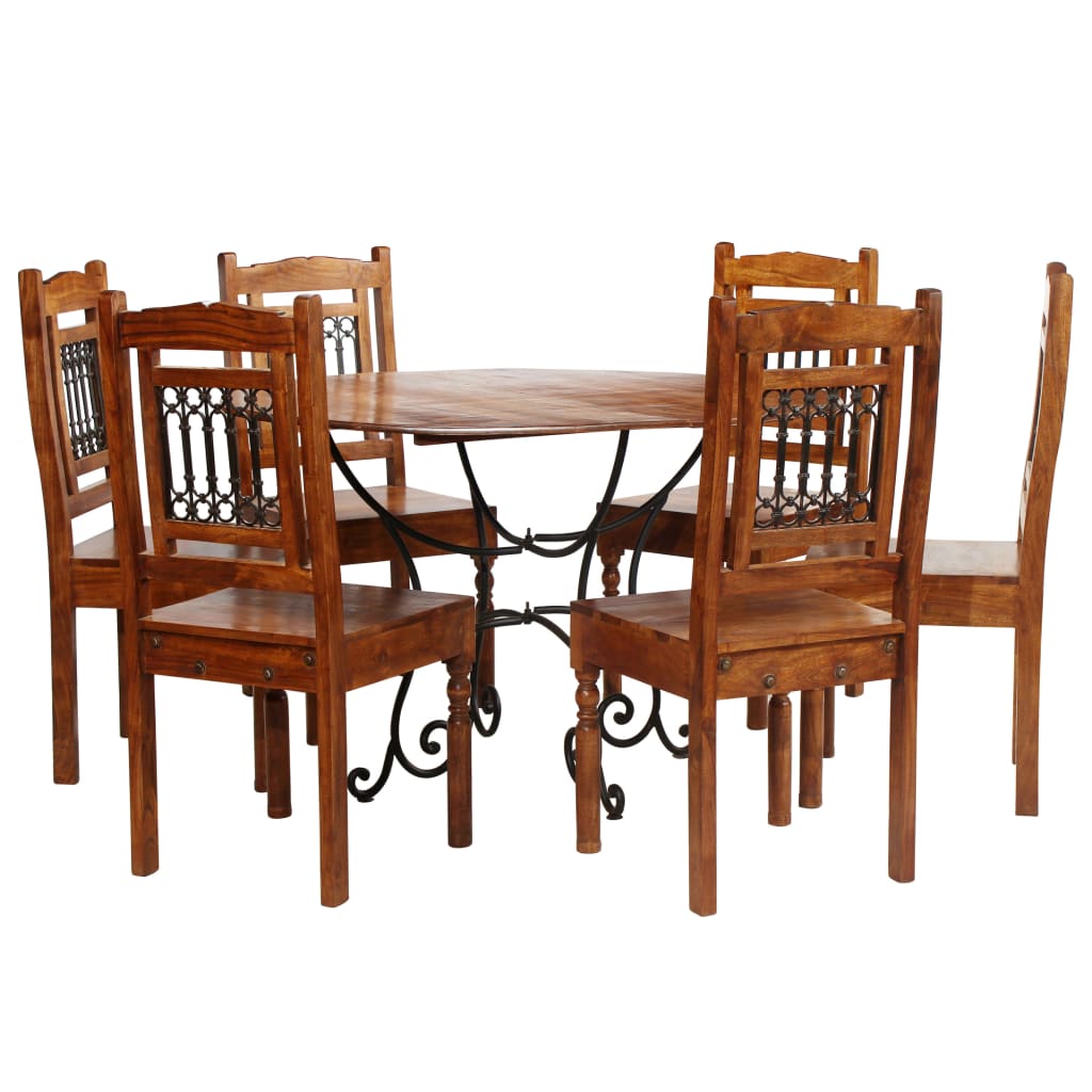 vidaXL Dining Table Set 7 Pieces Solid Acacia Wood