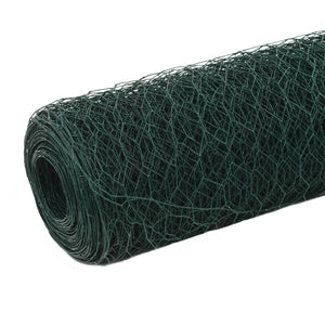 vidaXL Chicken Wire Fence Steel with PVC Coating 25x1.2 m Green