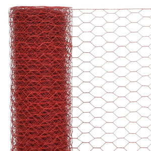 vidaXL Chicken Wire Fence Steel with PVC Coating 25x0.75 m Red