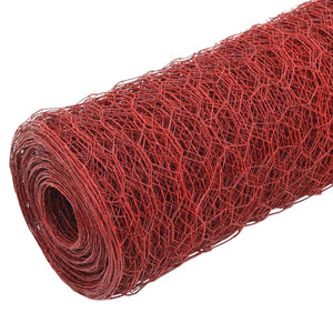 vidaXL Chicken Wire Fence Steel with PVC Coating 25x1 m Red