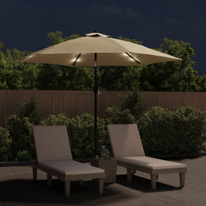 vidaXL Outdoor Parasol with LED Lights and Steel Pole 300cm Taupe