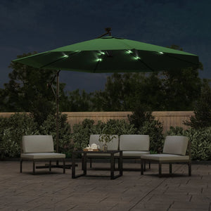 vidaXL Cantilever Garden Parasol with LED Lights and Metal Pole 350 cm Green