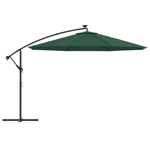 vidaXL Cantilever Garden Parasol with LED Lights and Metal Pole 350 cm Green