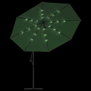 vidaXL Cantilever Garden Parasol with LED Lights and Metal Pole 350 cm Green