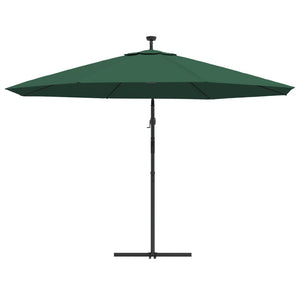 vidaXL Cantilever Garden Parasol with LED Lights and Metal Pole 350 cm Green