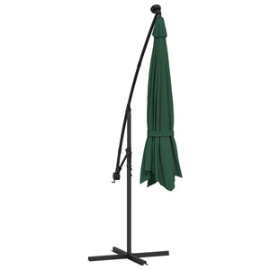 vidaXL Cantilever Garden Parasol with LED Lights and Metal Pole 350 cm Green