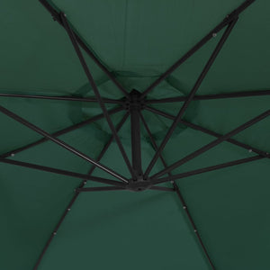 vidaXL Cantilever Garden Parasol with LED Lights and Metal Pole 350 cm Green