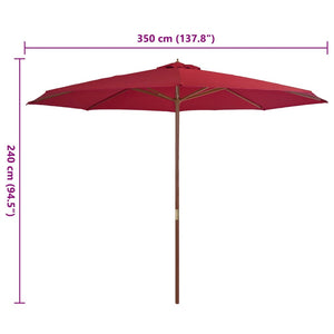 vidaXL Outdoor Parasol with Wooden Pole 350 cm Burgundy