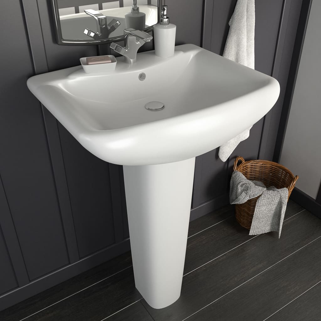 vidaXL Freestanding Basin with Pedestal Ceramic White 580x470x200 mm