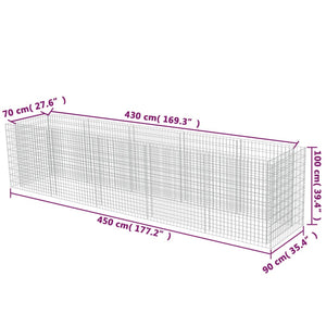 vidaXL Gabion Raised Bed Galvanised Steel 450x90x100 cm