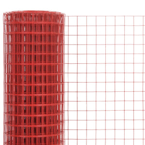 vidaXL Chicken Wire Fence Steel with PVC Coating 10x1 m Red