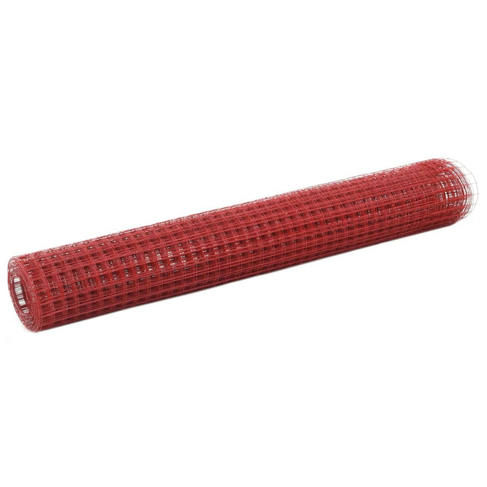 vidaXL Chicken Wire Fence Steel with PVC Coating 25x1 m Red