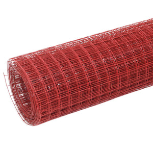 vidaXL Chicken Wire Fence Steel with PVC Coating 25x1 m Red