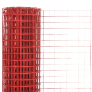 vidaXL Chicken Wire Fence Steel with PVC Coating 25x1 m Red