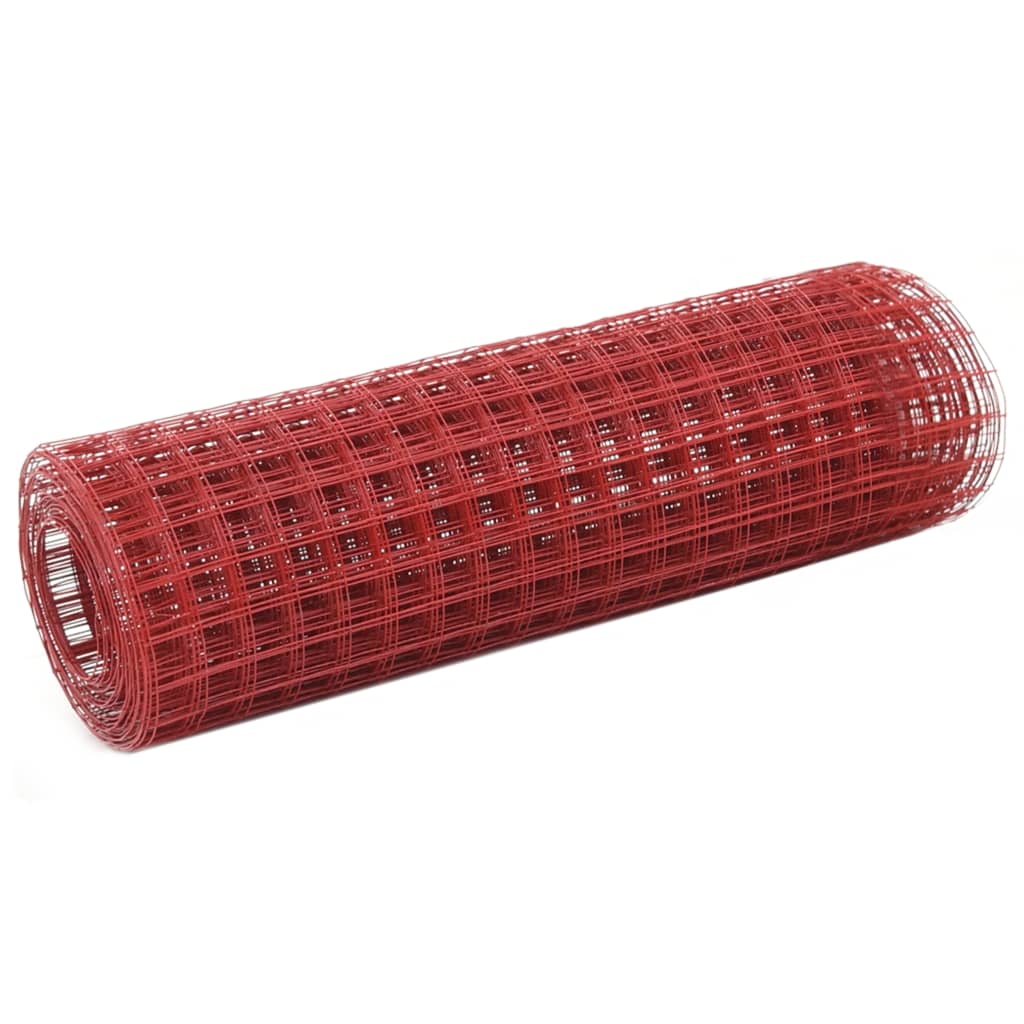 vidaXL Chicken Wire Fence Steel with PVC Coating 10x0.5 m Red