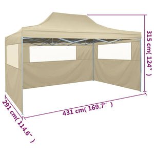 vidaXL Foldable Tent with 3 Walls 3x4.5 m Cream