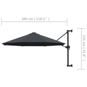 vidaXL Wall-Mounted Parasol with Metal Pole 300 cm Anthracite