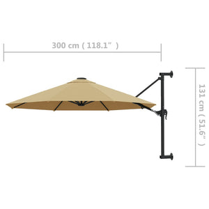 vidaXL Wall-Mounted Parasol with Metal Pole 300 cm Taupe